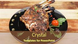  Presentation with ribs - Beautiful presentation design featuring served ribs with rosemary and cherry tomato backdrop and a tawny brown colored foreground