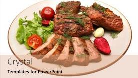  Presentation with steak - Amazing slides having served roasted beef steak on color dish backdrop and a coral colored foreground