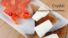  Presentation with salmon fish - Audience pleasing presentation consisting of served sandwich with creamy butter and salmon fish backdrop and a coral colored foreground
