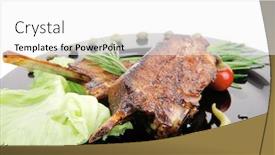  Presentation with ribs - Cool new presentation design with served savory plate meat ribs with chives and red hot peppers backdrop and a white colored foreground