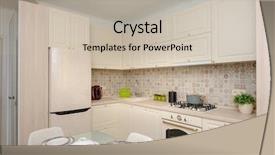  Presentation with kitchen design - Cool new slide deck with served table clean design backdrop and a soft green colored foreground