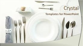  Presentation with served - Audience pleasing PPT theme consisting of served table in restaurant closeup backdrop and a  colored foreground