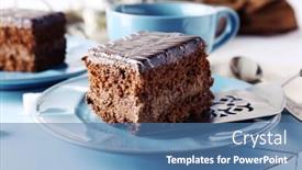  Presentation with chocolate cup cakes - Colorful slide set enhanced with served table with a cup of tea and chocolate cakes on blue plates close-up backdrop and a teal colored foreground