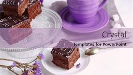  Presentation with chocolate cup cakes - Beautiful slide deck featuring served table with chocolate cakes and a cup of tea on white wooden background backdrop and a light blue colored foreground