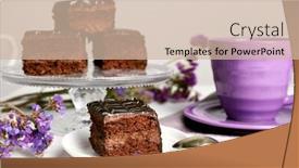  Presentation with chocolate cup cakes - Amazing slide set having served table with chocolate cakes and a cup of tea on white wooden background backdrop and a soft green colored foreground