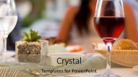  Presentation with white wine and red - Cool new PPT theme with served table with red wine backdrop and a coral colored foreground