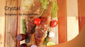  Presentation with wooden - Colorful presentation design enhanced with served with tomatoes and castor backdrop and a gold colored foreground