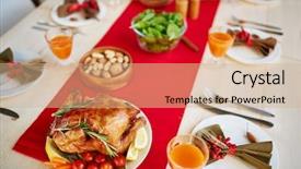  Presentation with roasted chicken - Audience pleasing slide deck consisting of served with vegetables for fall backdrop and a  colored foreground