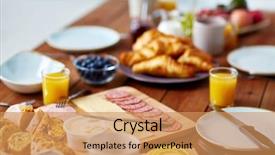  Presentation with catering - PPT theme featuring served wooden table at breakfast background and a coral colored foreground