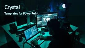  Presentation with fraud - Cool new slide deck with server dangerous criminals coding virus backdrop and a navy blue colored foreground