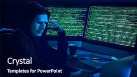  Presentation with computer hacker - Slides having server monitoring - hacker in mask using computer background and a navy blue colored foreground