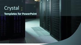  Presentation with server room - Slide set having server-racks-with-black-server background and a ocean colored foreground