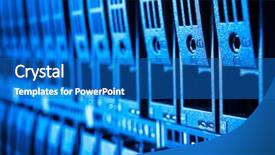  Presentation with data center - Amazing presentation design having server room - close-up of hard drives backdrop and a teal colored foreground