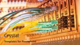  Presentation with optic - Amazing slide deck having server room - fiber optic connecting on core backdrop and a gold colored foreground