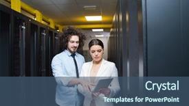  Presentation with data center - Presentation theme enhanced with server room to female chief background and a  colored foreground