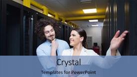  Presentation with data center - Colorful slides enhanced with server room to female chief backdrop and a  colored foreground