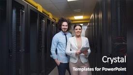  Presentation with data center - PPT theme consisting of server room to female chief background and a  colored foreground