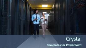  Presentation with computer room - Presentation having server room to female chief background and a  colored foreground