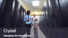  Presentation with data center - Audience pleasing presentation theme consisting of server room to female chief backdrop and a  colored foreground