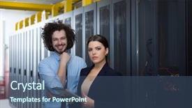  Presentation with data center - Slides featuring server room to female chief background and a  colored foreground