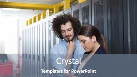  Presentation with computer network - Presentation theme enhanced with server room to female chief background and a  colored foreground