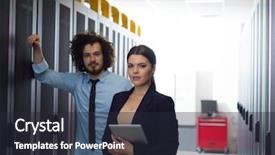  Presentation with data center - Colorful PPT theme enhanced with server room to female chief backdrop and a  colored foreground