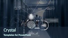  Presentation with data center - Slide deck with server room to female chief background and a ocean colored foreground