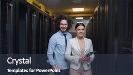  Presentation with data center - Amazing PPT theme having server room to female chief backdrop and a  colored foreground