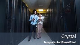  Presentation with data center - Slide deck having server room to female chief background and a  colored foreground