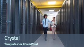  Presentation with engineering engineer or safety officer - Cool new slide deck with server room to female chief backdrop and a  colored foreground