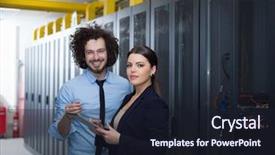  Presentation with data center - Presentation design consisting of server room to female chief background and a  colored foreground