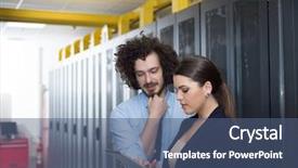  Presentation with computer network - Beautiful PPT theme featuring server room to female chief backdrop and a  colored foreground