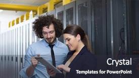  Presentation with phishing attack on data chip - Audience pleasing slide set consisting of server room to female chief backdrop and a tawny brown colored foreground