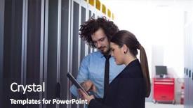  Presentation with data center - Cool new PPT layouts with server room to female chief backdrop and a wine colored foreground