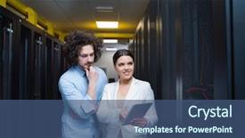  Presentation with mechanical engineering engineer tools - Audience pleasing slide set consisting of server room to female chief backdrop and a  colored foreground