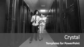  Presentation with data center - Cool new slide set with server room to female chief backdrop and a  colored foreground