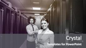  Presentation with phishing attack on data chip - Presentation theme consisting of server room to female chief background and a  colored foreground