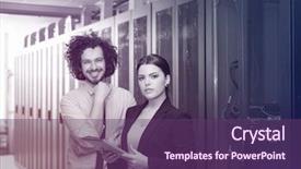  Presentation with data center - Slide set enhanced with server room to female chief background and a  colored foreground