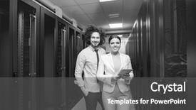  Presentation with phishing attack on data chip - Colorful presentation theme enhanced with server room to female chief backdrop and a  colored foreground