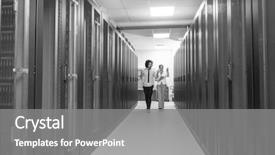  Presentation with phishing attack on data chip - Amazing presentation theme having server room to female chief backdrop and a  colored foreground