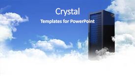  Presentation with server - Audience pleasing theme consisting of server tower against scenic view of blue sky backdrop and a teal colored foreground
