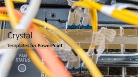  Presentation with data cabling - Colorful slide deck enhanced with server with fiber optic cables backdrop and a yellow colored foreground