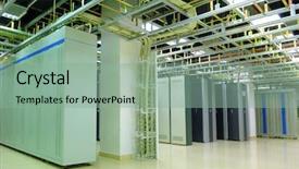  Presentation with servers - Colorful slide deck enhanced with servers and communication data center backdrop and a seafoam green colored foreground