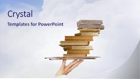  Presentation with pile - Beautiful slide set featuring servers librares - hand holding tray with pile backdrop and a  colored foreground