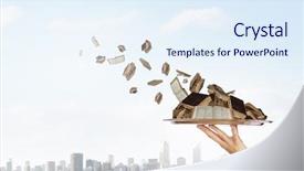  Presentation with pile - Slide set featuring servers librares - hand holding tray with pile background and a  colored foreground