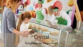  Presentation with customers - Amazing slides having serves customers in candy store backdrop and a coral colored foreground