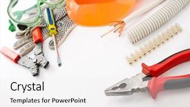  Presentation with electrical tools - Slides featuring electrical service - electrician's tools hardhat pliers cables background and a white colored foreground