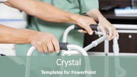  Presentation with walker - Audience pleasing theme consisting of long service - patient's hands holding walker backdrop and a mint green colored foreground