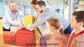  Presentation with airport terminal - Presentation theme consisting of service-agent-at-check background and a coral colored foreground