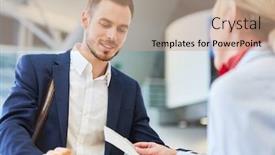  Presentation with airport boarding pass - Presentation consisting of service-agent-checks-boarding-pass background and a coral colored foreground